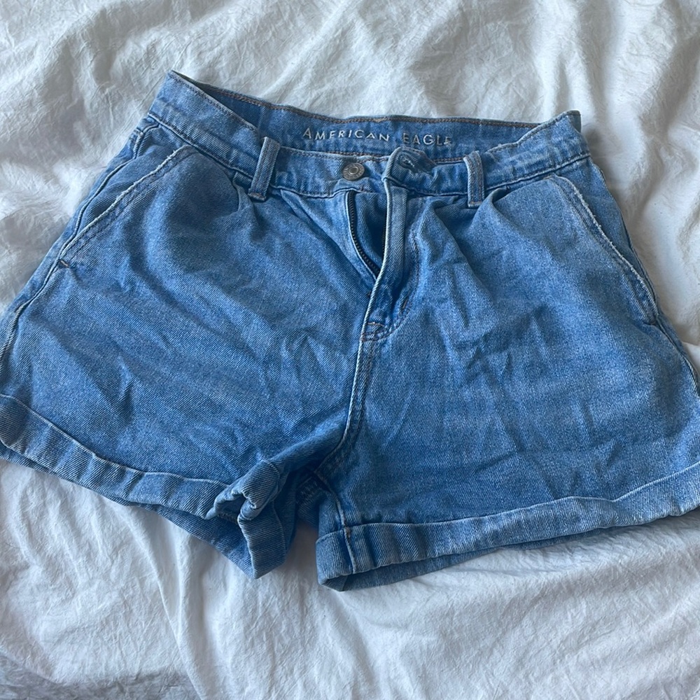 AE blue jean mom shorts